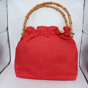 Vintage Bamboo Handle Reversible Bag Red Strawberries Boho